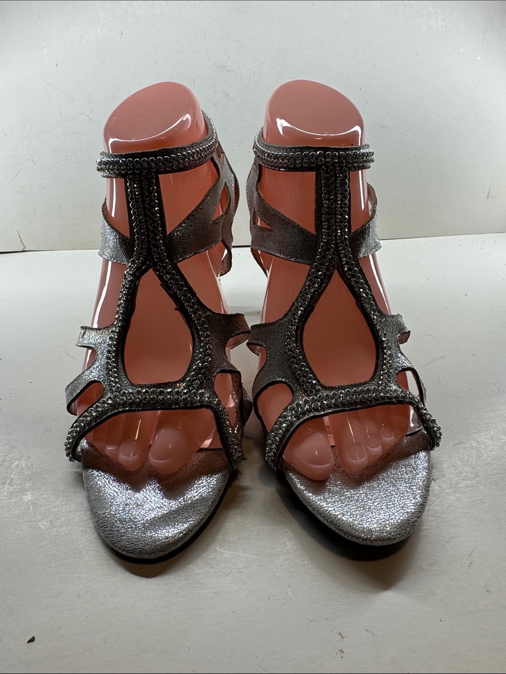 Ada Silver Beaded T-Strap Heeled Sandals